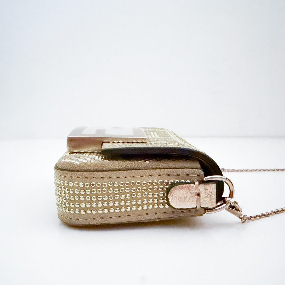 Fendi Crystal Vitello Laminato FF Nano Maxi Buckle Baguette Charm Light Gold - Picture 5 of 16